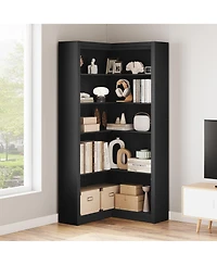 gaomon Large Industrial Corner Bookshelf – 5-Tier L-Shaped Wooden Display Shelves