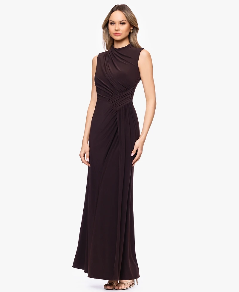 Betsy & Adam Petite Sleeveless Mock Neck Ball Gown