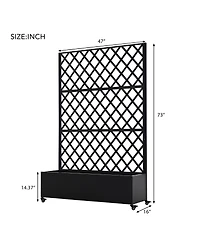 Streamdale Furniture Metal Raised Garden Bed with Wheels, Trellis, and Privacy Screen, 73"x47"x16