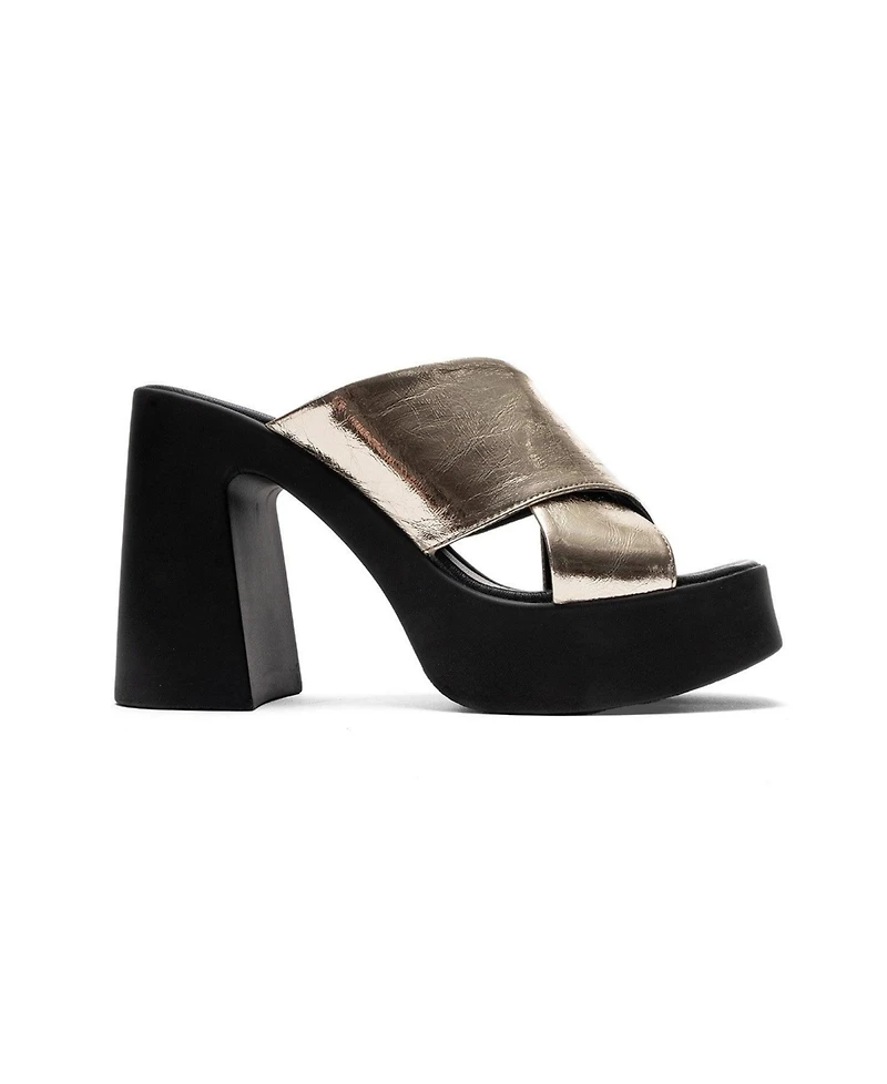 Forever & Always Shoes Women's Essenza Leather Platform Block Heel Sandal