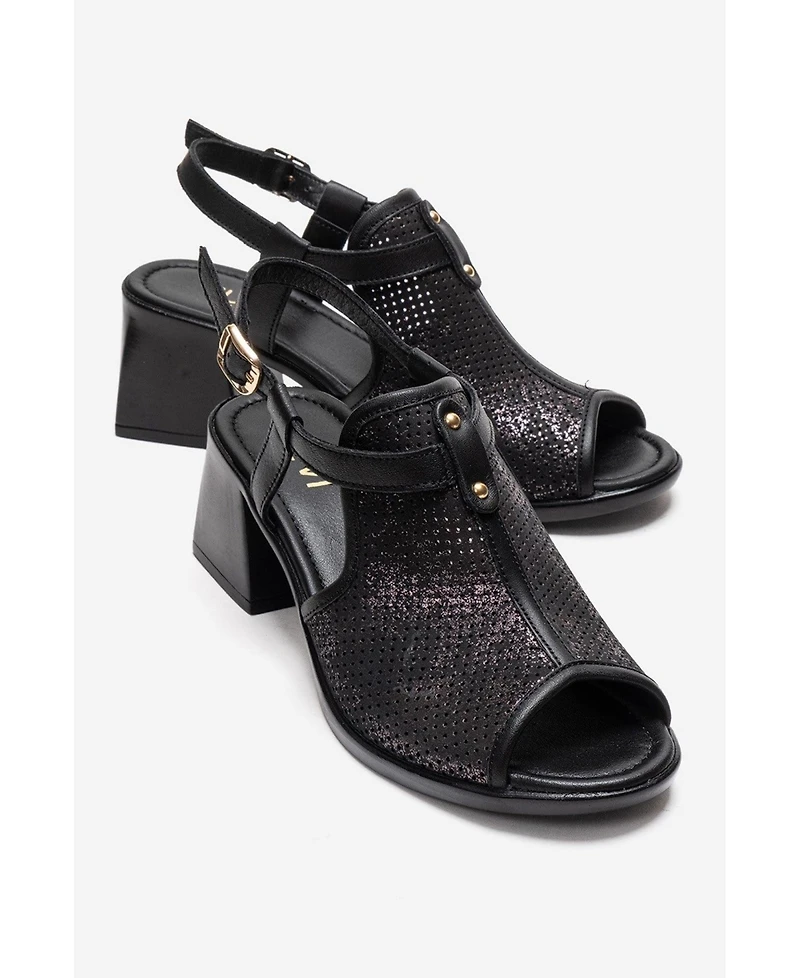 Forever & Always Shoes Women's Janelle Leather Block Heel Sandal