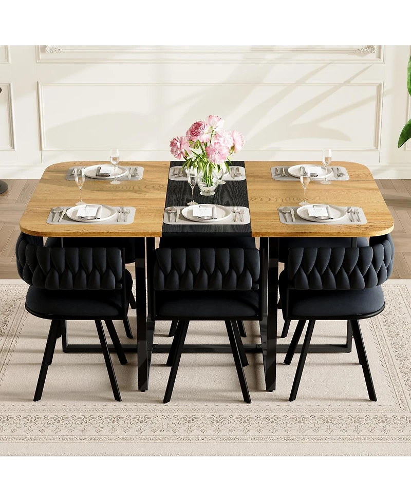 Streamdale Furniture 7 Piece Two Tone Rectangular Dining Set with 6 Velvet Chairs