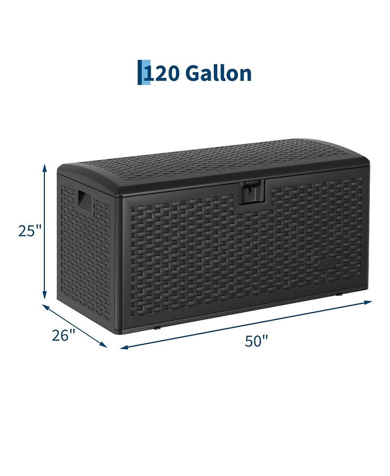 GarveeLife 120 Gallon Waterproof Resin Deck Box Large Lockable Outdoor Storage Container with Hydraulic Rod for Patio Garden Pool and Indoor Use