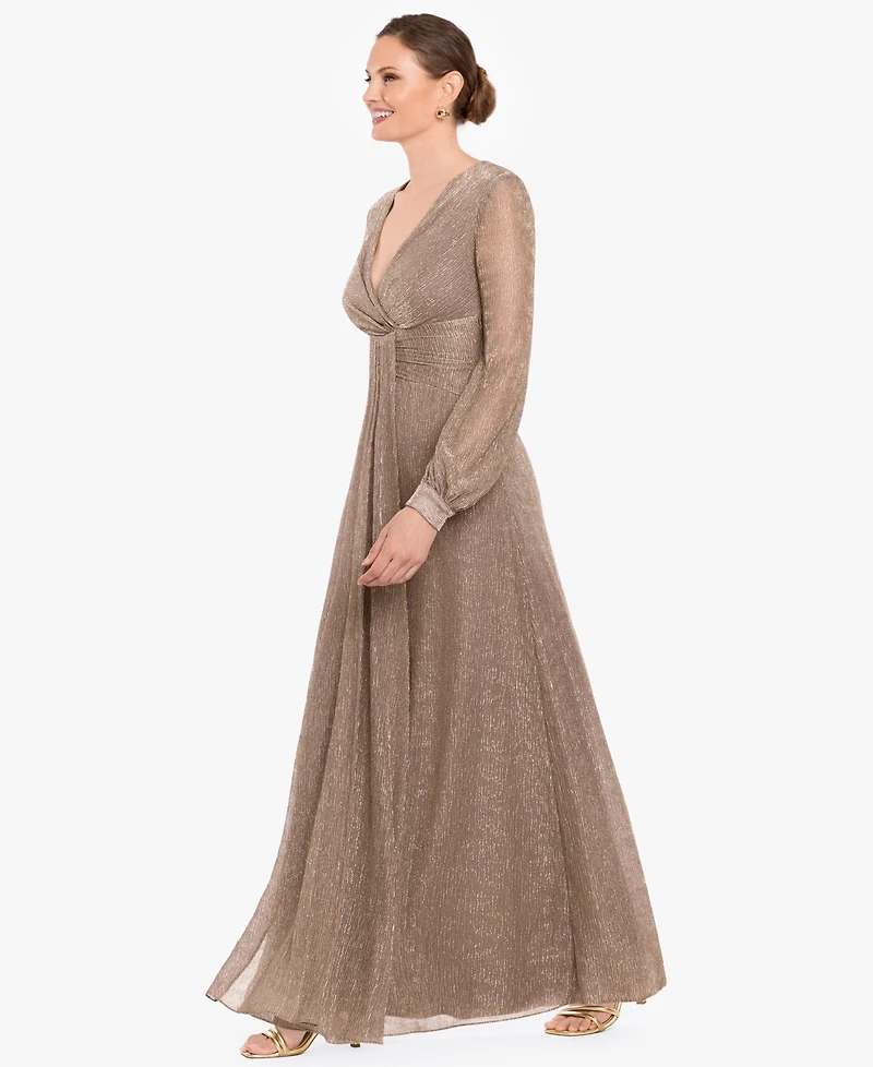 Betsy & Adam Women's Crinkled V-Neck Ball Gown