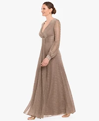 Betsy & Adam Women's Crinkled V-Neck Ball Gown