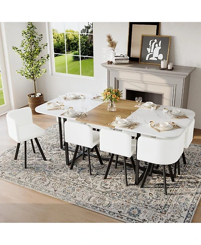 Streamdale Furniture 9 Piece Square Faux Marble Dining Set with 8 Pu Leather Chairs