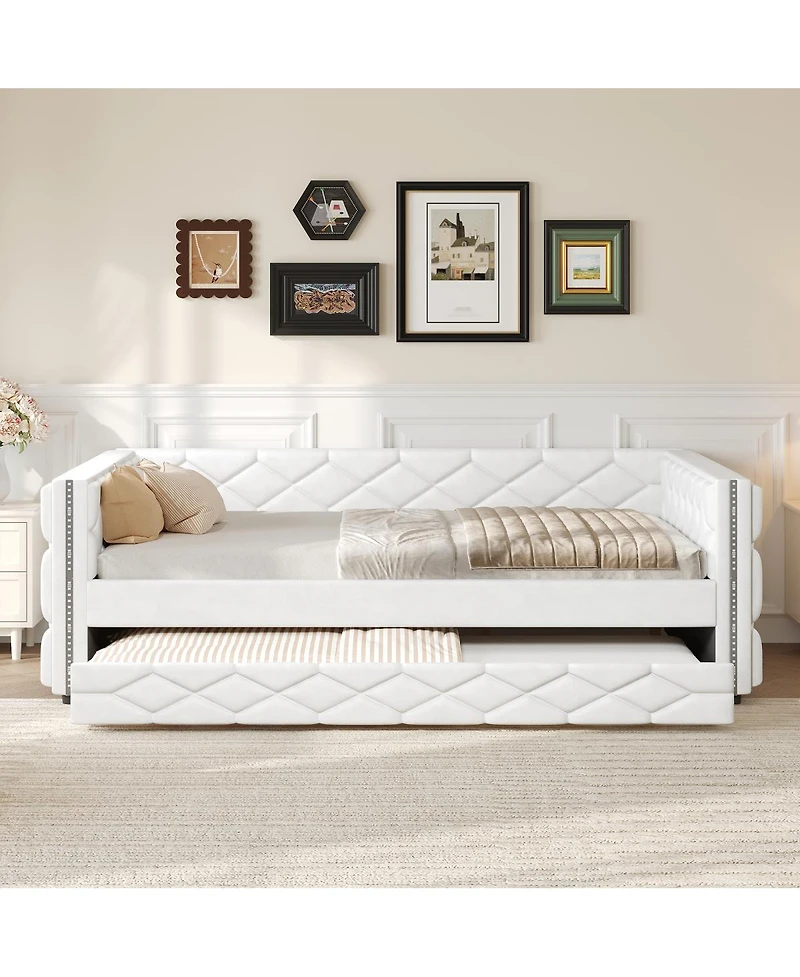 Streamdale Furniture Upholstered Daybed with Trundle and Led