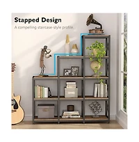 Slickblue L Shaped Ladder Bookshelf with 9 Cubes and 12 Storage Shelves