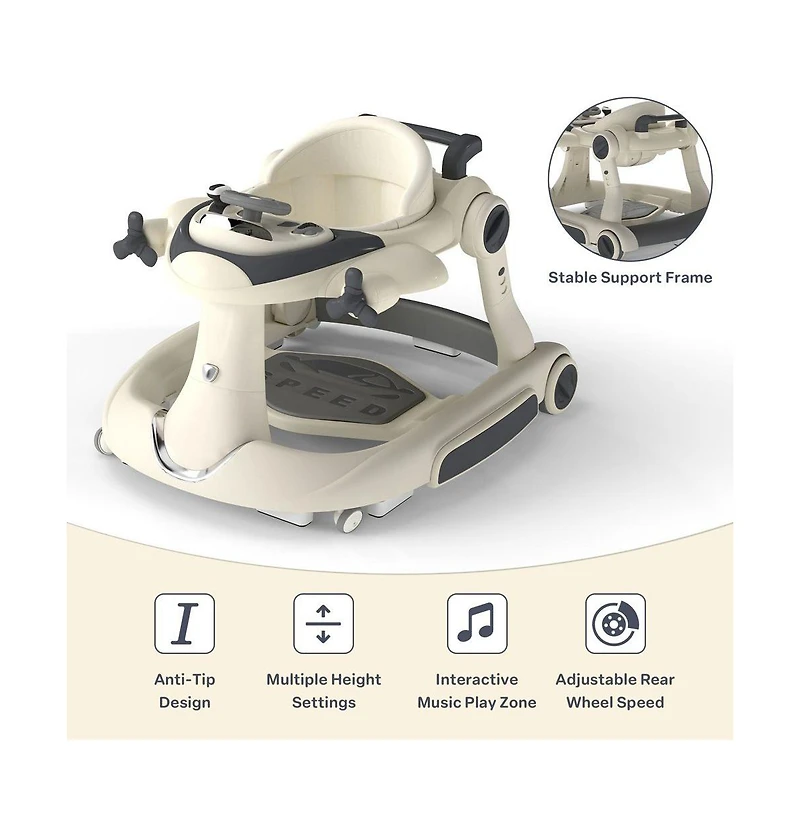Kinder King Convertible Baby Activity Walker with Adjustable Height, Foldable Design and Interactive Play Features