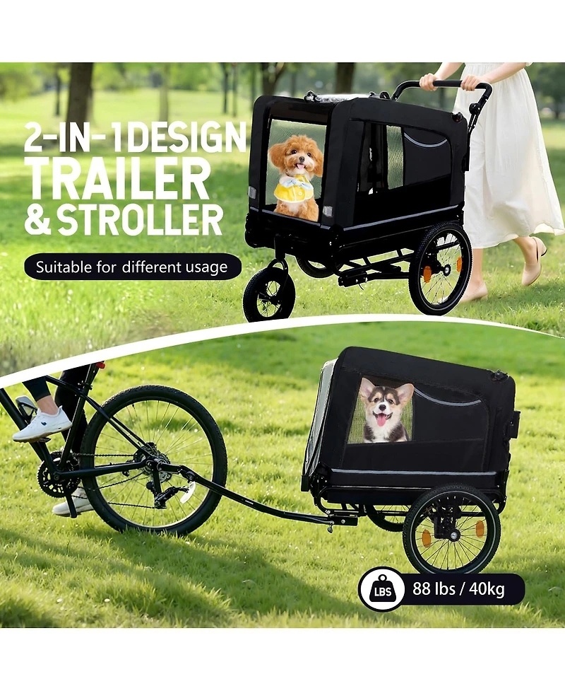Streamdale Furniture Extra Large 2 in 1 Pet Bike Trailer and Stroller Holds Up to 88 lbs