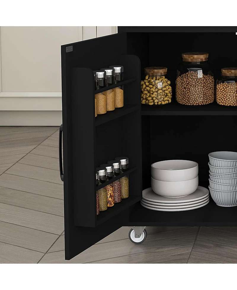 Streamdale Furniture Kitchen Island with Extendable Table, Marble Top, Power Outlet and Storage