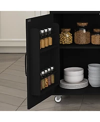Streamdale Furniture Kitchen Island with Extendable Table, Marble Top, Power Outlet and Storage