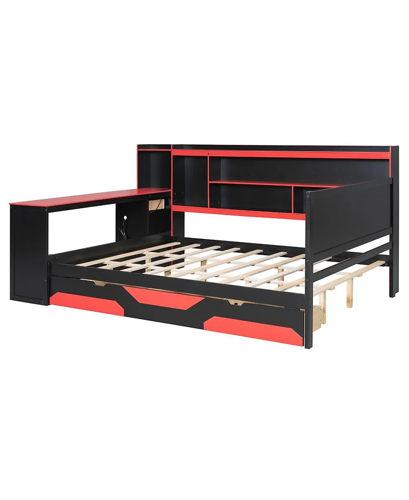 Streamdale Furniture Gaming Daybed with Desk, Storage, Lights and Charging Station