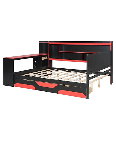 Streamdale Furniture Gaming Daybed with Desk, Storage, Lights and Charging Station