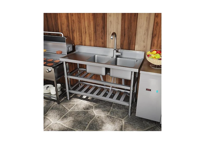 Aecojoy Stainless Steel Utility Sink, Freestanding Outdoor Sink Station with Hose Hookup