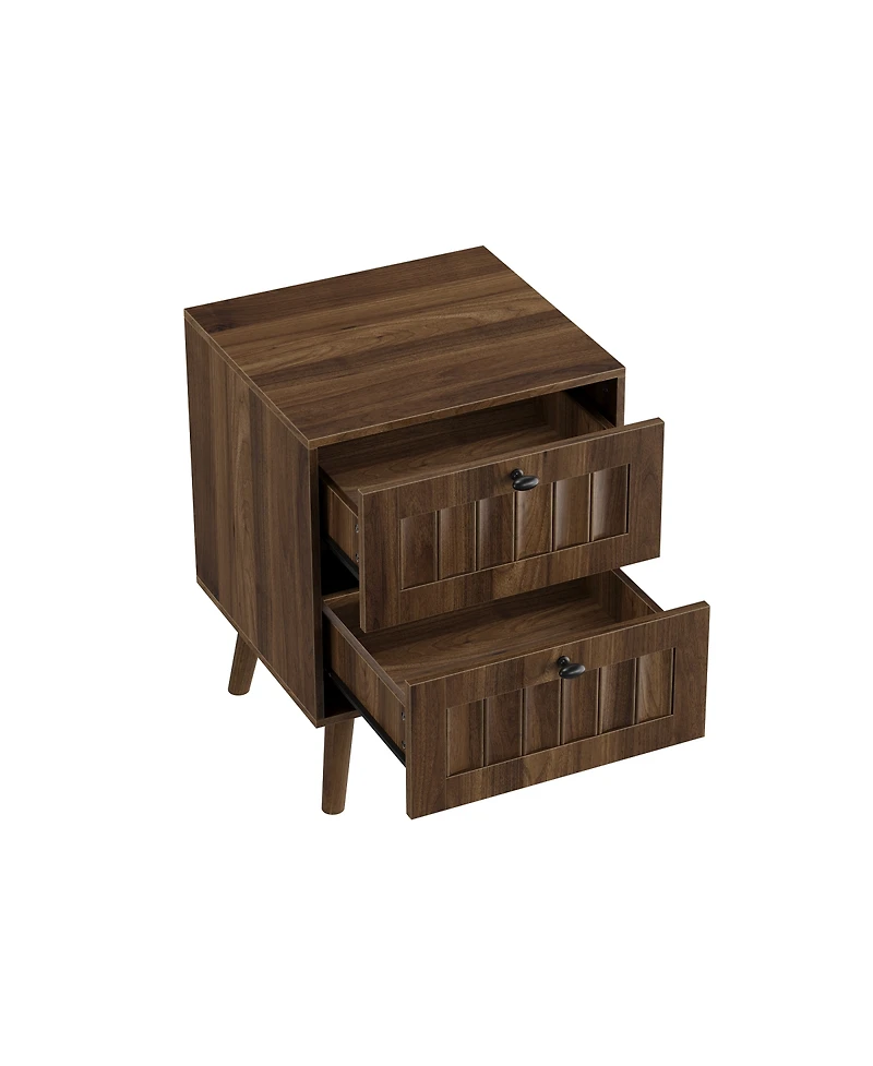 Streamdale Furniture Mid-Century Modern 2-Drawer Bedside Table, Walnut, 2-Pack