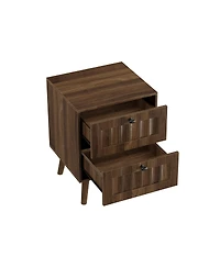 Streamdale Furniture Mid-Century Modern 2-Drawer Bedside Table, Walnut, 2-Pack
