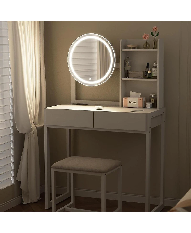 Streamdale Furniture Small Vanity Desk with Led Mirror, Power Outlet