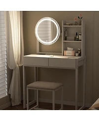 Streamdale Furniture Small Vanity Desk with Led Mirror, Power Outlet
