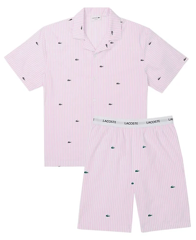 Lacoste Men's Striped Short-Sleeve Shirt and Pajama Shorts, 2-Piece Set