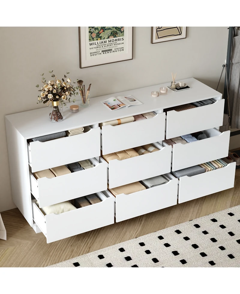 Rainsken 9 Drawer Dresser, with Hollow Handles Design, Tv Console Stand Organizer with Slide Drawer, for Bedroom, Living Room, Hallway
