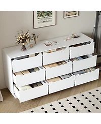 Rainsken 9 Drawer Dresser, with Hollow Handles Design, Tv Console Stand Organizer with Slide Drawer, for Bedroom, Living Room, Hallway