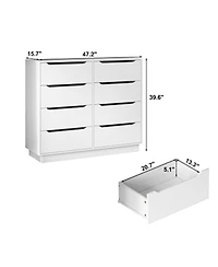 Rainsken 8 Drawer Dresser, with Hollow Handles Design, Large Capacity Clothing Storage Cabinet, for Bedroom, Living Room, Hallway