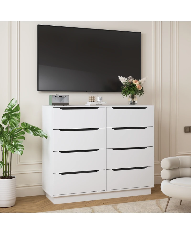 Rainsken 8 Drawer Dresser, with Hollow Handles Design, Large Capacity Clothing Storage Cabinet, for Bedroom, Living Room, Hallway