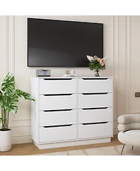 Rainsken 8 Drawer Dresser, with Hollow Handles Design, Large Capacity Clothing Storage Cabinet, for Bedroom, Living Room, Hallway