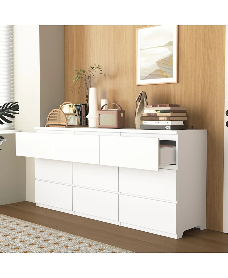 Rainsken Modern 9 Large Storage Drawers Dresser, with Deep Drawers, Large Floor Wood Dressers, for Bedroom,Living Room,Entryway, Hallway