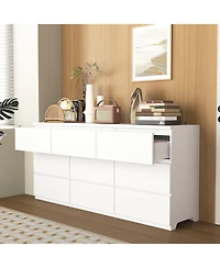 Rainsken Modern 9 Large Storage Drawers Dresser, with Deep Drawers, Large Floor Wood Dressers, for Bedroom,Living Room,Entryway, Hallway