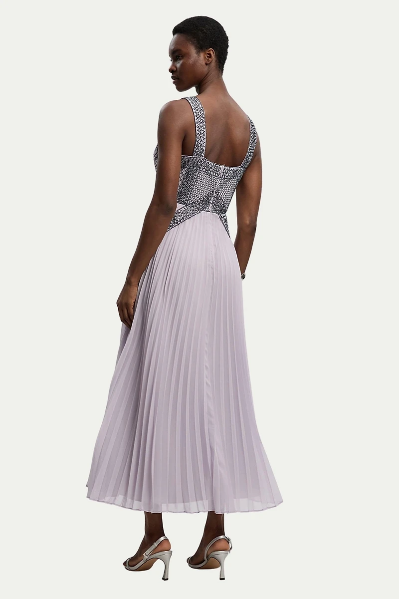 Karen Millen Petite Embellished Pleated Midi Dress