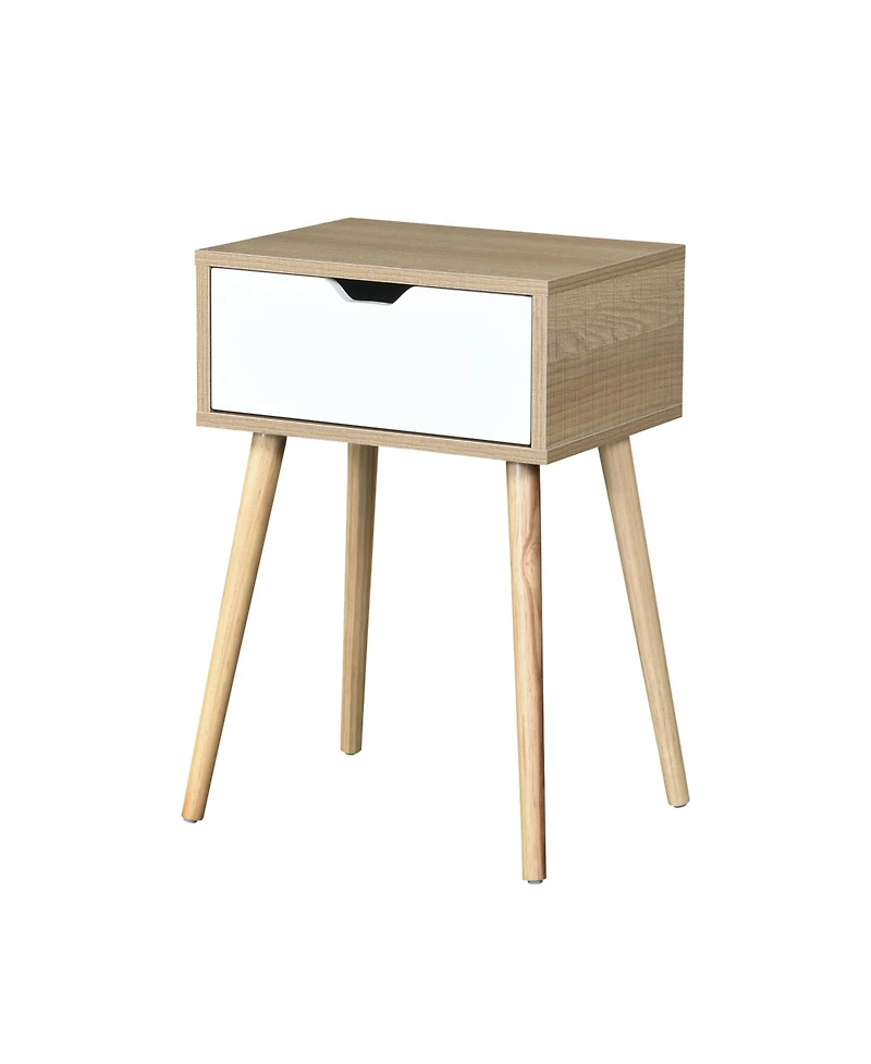Rainsken Nightstand 1-Pc Mdf & Rubber Wood Drawer Storage Bedside Table