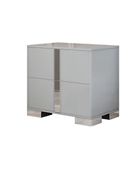 Rainsken 1 Pc Mdf Elegant Nightstand with Silver Mirrored Handle and 2 Drawers Bedside Table