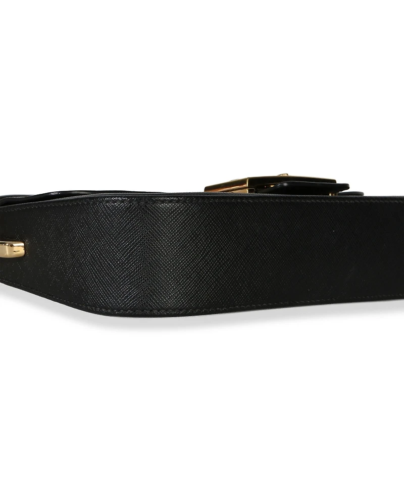Pre-Owned Prada Black Saffiano Lux Leather Embleme Flap Shoulder Bag