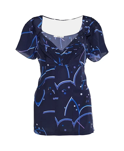 Pre-Owned Prada Women's Geometric Print Silk Crepe de Chine Blouse