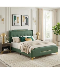 Lucky One Modern Upholstered Bed Frame, Queen Size Platform Bed with Wingback Headboard