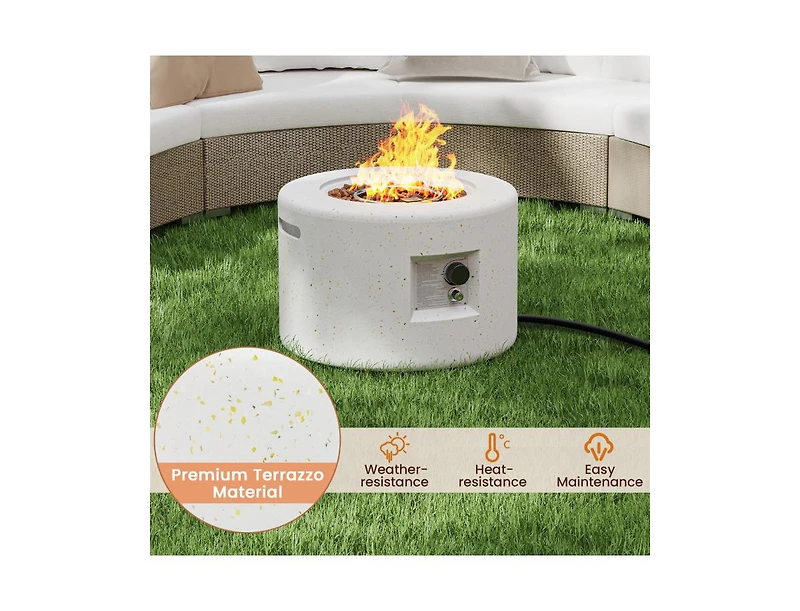 Mondawe Round Terrazzo Propane Gas Fire Pit Protective Pvc Cover Lava Rocks Included