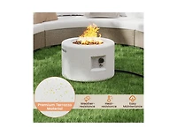Mondawe Round Terrazzo Propane Gas Fire Pit Protective Pvc Cover Lava Rocks Included
