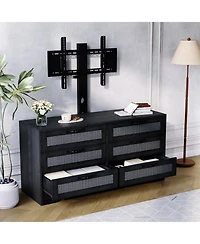 gaomon 47.2 Rattan Tv Stand with Mount for TVs 32–85", Modern Media Console with 6 Rattan Drawers and Adjustable Bracket