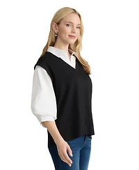 Jones New York Women's Collared Serenity Twofer Top