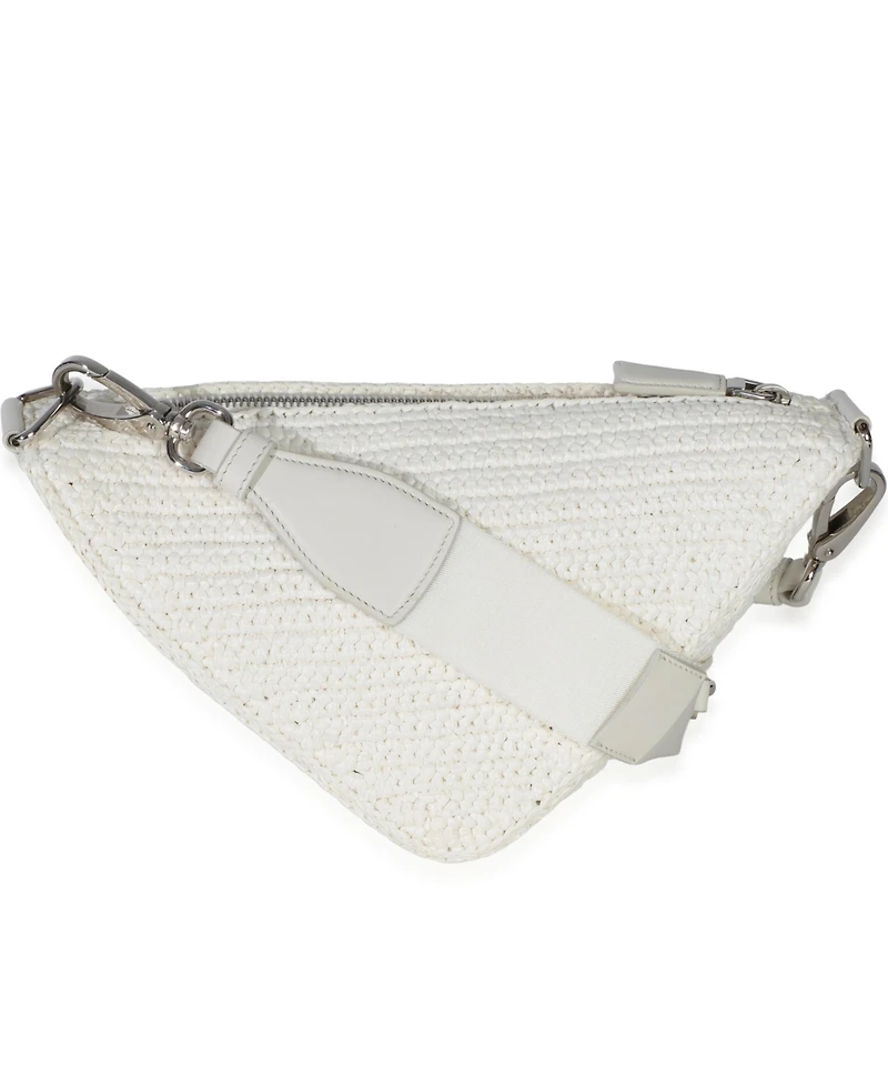 Pre-Owned Prada White Raffia Effect Crochet Triangle Shoulder Bag
