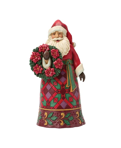 Jim Shore Heartwood Creek Fig Santa with Wreath and Poinsettia