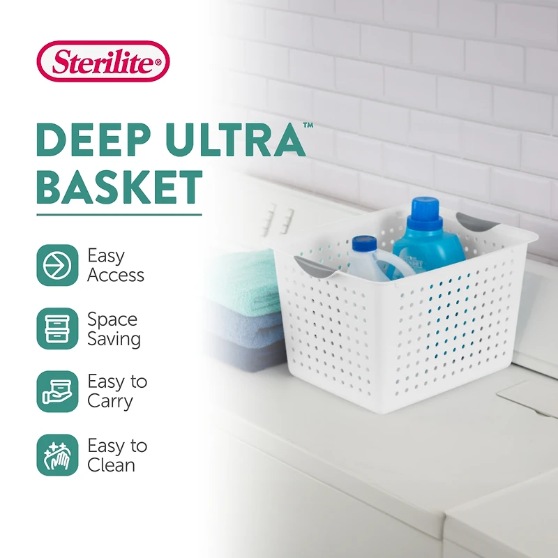 Sterilite Large Deep Durable Ultra Plastic Storage Basket Tote, (6 Pack)