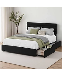 gaomon Velvet Upholstered Storage Bed with 4 Drawers - Platform Frame Soft Headboard, No Box Spring Needed, 800 lbs Capacity