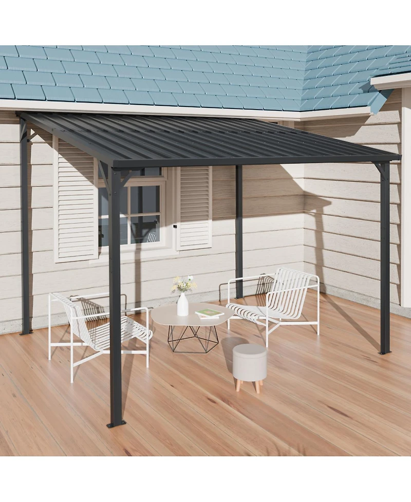 Streamdale Furniture 8 x 10 Metal Wall-Mounted Pergola with Waterproof Inclined Roof