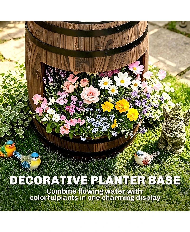 Outsunny 2 Tiers Wooden Water Pump Fountain, Garden Decor, Automatic Pump