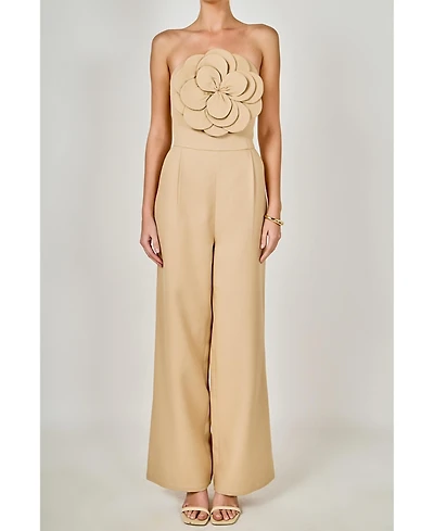 endless rose Women's Floral Applique Strapless Jumpsuit