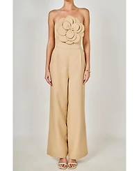endless rose Women's Floral Applique Strapless Jumpsuit