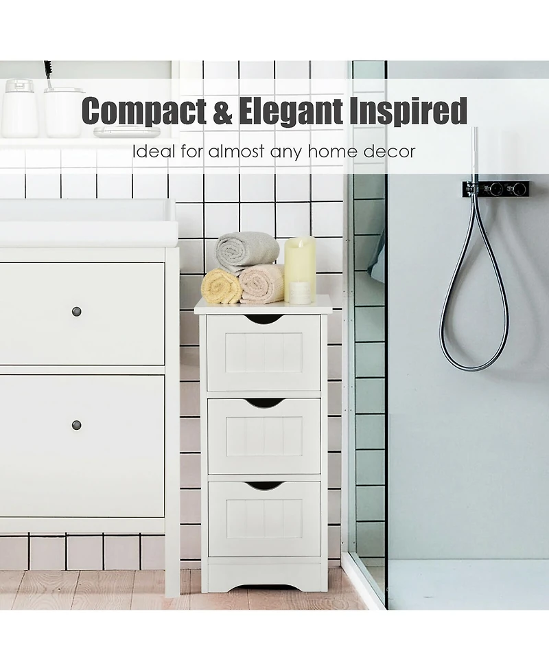 Costway Floor Storage Cabinet Bathroom Organizer Free Standing 3 Drawers